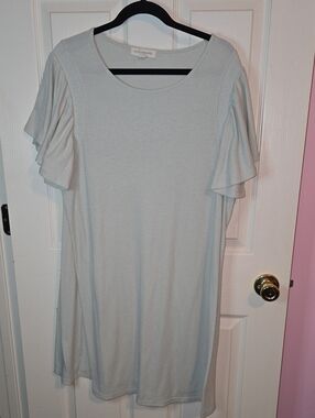 Light Gray Midi Dress with Ruffle Short Sleeves